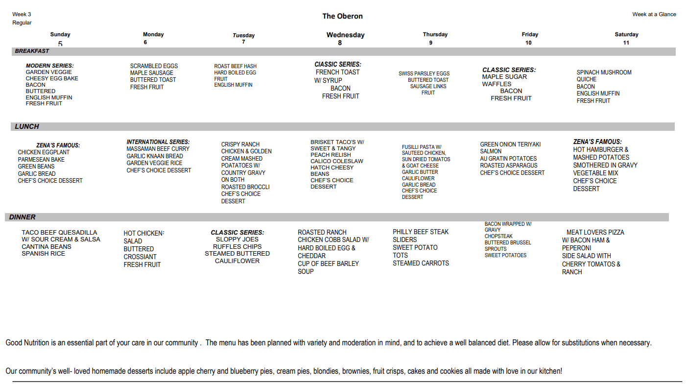 Week 3 Regular Menu